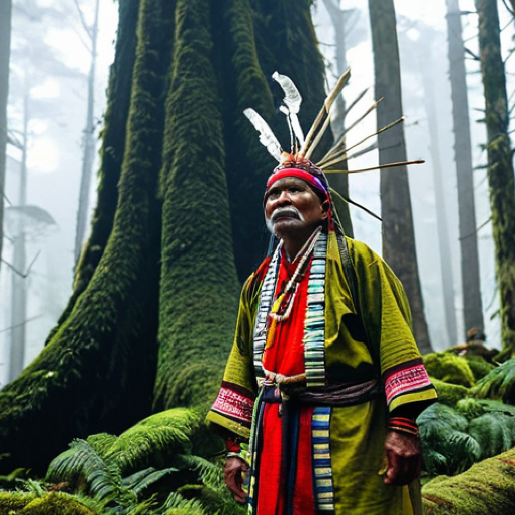 **Prompt 1: Indigenous Ceremony in Cloud Forest**

"A Kogi shaman in traditional, fully clothed attire, performing a ceremony in a misty cloud forest of the La Luna Massif. Ancient trees draped in moss, soft light filtering through the canopy, appropriate attire, safe for work, perfect anatomy, correct proportions, natural pose, professional photography, high quality, family-friendly."