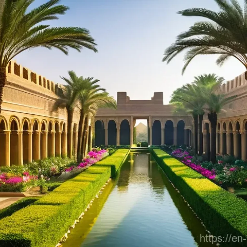 이라크 바빌론 유적지 전설 - **The Verdant Hanging Gardens of Babylon**
"An awe-inspiring, wide-angle view of the legendary H...