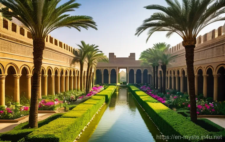 이라크 바빌론 유적지 전설 - **The Verdant Hanging Gardens of Babylon**
    "An awe-inspiring, wide-angle view of the legendary H...