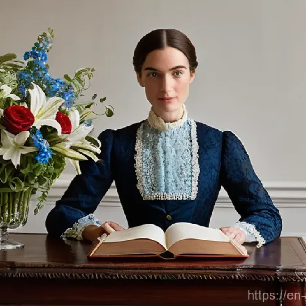 앤 플라워 미스테리 - **Prompt:** A Victorian-era lady, elegantly dressed in a modest, high-necked lace gown with long sle...