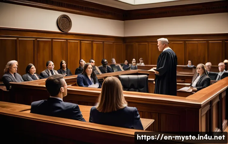 핸리 이스턴 사건 - A tense courtroom scene showing diverse lawyers and witnesses during a high-profile trial; the judge...