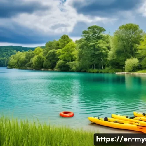 토드 마르틴 익사 사건 - A realistic scene of a serene lake with subtle, invisible rip currents beneath the surface, showing ...