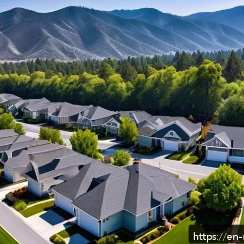 힐스보로 화재 사건 - A detailed suburban neighborhood scene during a wildfire threat, showing houses built with fire-resi...